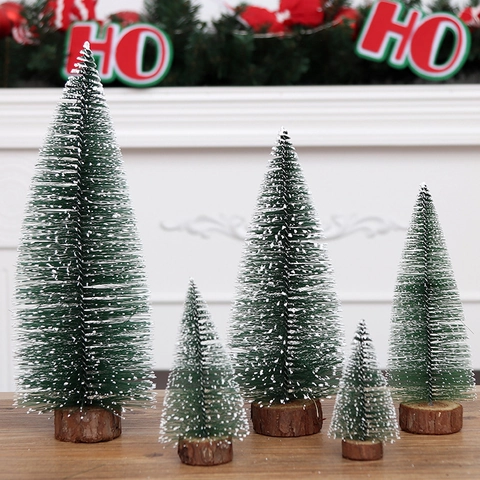 Mini Árbol De Navidad Artificial Escarchado Aguja De Pino Con Base De Madera Adorno De Escritorio Decoración Navideña Estilo Maravillas De Invierno