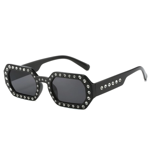 Rhinestone Sunglasses Irregular Square UV400 Protection PC Frame AC Lens Vintage Trendy Eyewear For Women