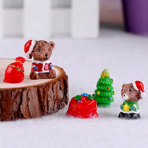 Miniatura Oso De Navidad Figura Resina Dibujos Animados Micro Paisaje Musgo Decoración Maceta Escritorio Adorno Festivo
