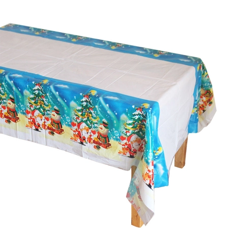 Kerst Wegwerp Tafelkleed PE Kunststof Waterdicht Rechthoekig Kerstman Sneeuwpop Patroon Vakantie Feest Decoratie