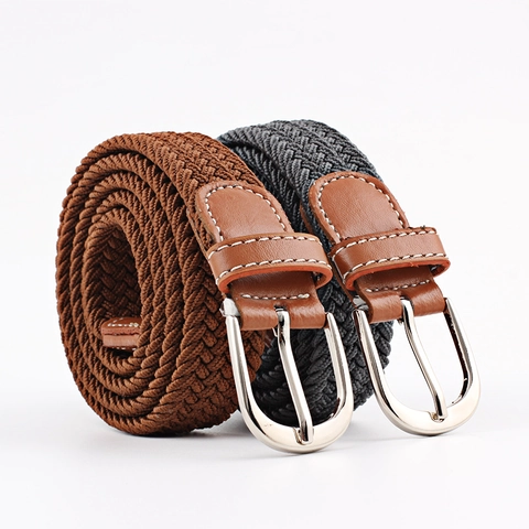 Unisex Braided Elastic Belt Polypropylene Natural Latex Canvas Stretch Waistband Pin Buckle For Students Youth Casual Sport Accessories