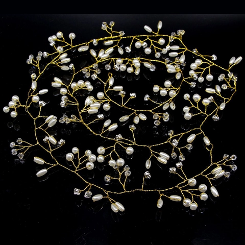 Handmade Bridal Hair Vine Artificial Pearl Crystal Floral Wedding Headband Elegant Party Hair Accessories Women