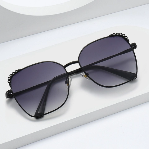 Occhiali Da Sole Cat Eye Vintage Da Donna Grande Montatura In Metallo Lenti Sfumate Strass Moda Retrò UV400