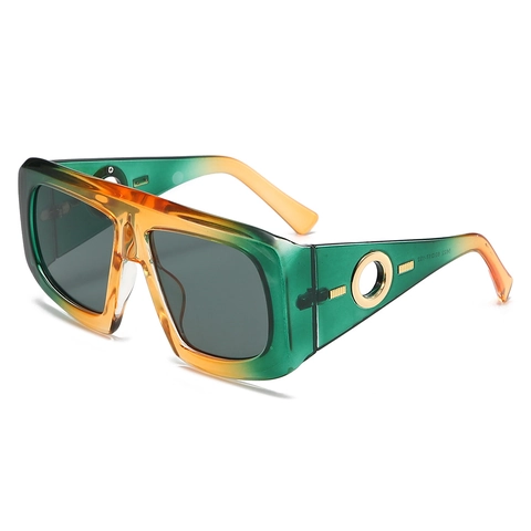 Oversized Vierkante Zonnebril Voor Dames Mode PC Montuur Gradiënt UV400 Lens Metalen Ring Decor Retro Trendy Eyewear