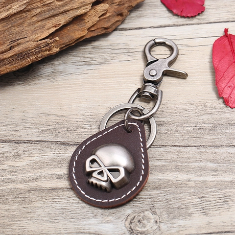 Retro Punk Totenkopf Rindsleder Schlüsselanhänger Für Herren Damen Vintage Metall Totenkopf Anhänger Gürtelring Geschenk Schmuck