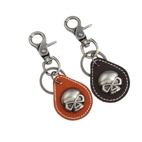Retro Punk Totenkopf Rindsleder Schlüsselanhänger Für Herren Damen Vintage Metall Totenkopf Anhänger Gürtelring Geschenk Schmuck