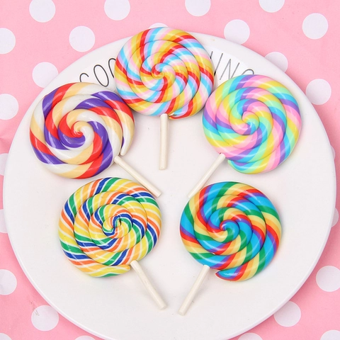 Large Simulated Lollipop Polymer Clay DIY Craft Accessories Colorful Rainbow Spiral For Phone Case Decor Handmade