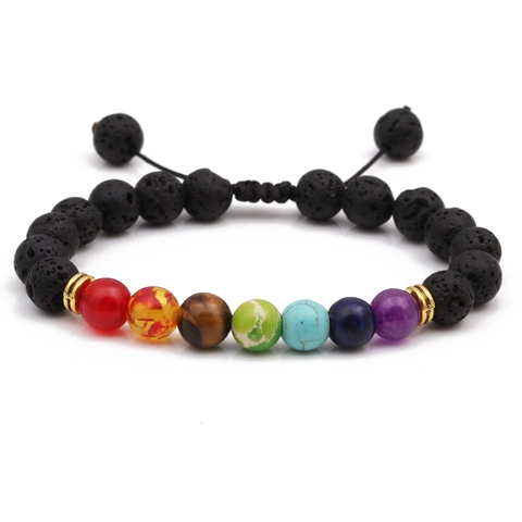 7 Chakra Healing Beaded Bracelet Lava Stone Adjustable Braided Rope Yoga Meditation Jewelry For Men Women