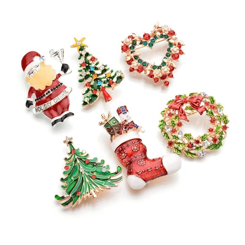 Spille Di Natale Smalto Lega Strass Babbo Natale Albero Corona Calza Gioielli Festivi Regali Per Donne Uomini