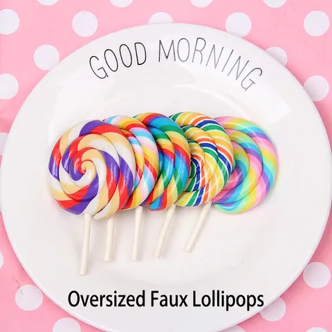 Large Simulated Lollipop Polymer Clay DIY Craft Accessories Colorful Rainbow Spiral For Phone Case Decor Handmade