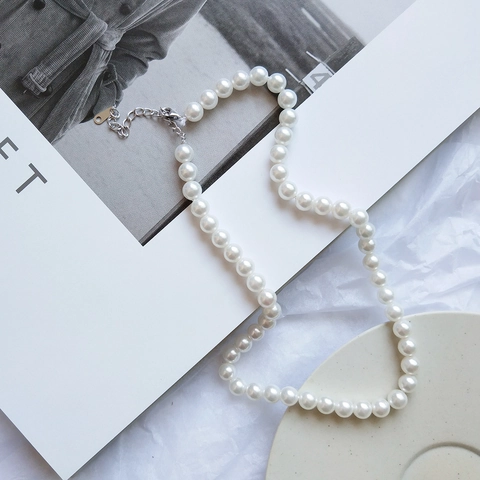 Collana Choker Di Künstliche Perle Di Conchiglia Rotonde Con Chiusura In Argento Sterling S925 Gioielli Eleganti Da Donna