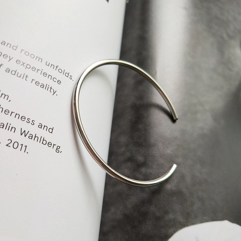 925 Sterling Silber Offene Armreif Armband Minimalistisch Geometrisch Dünne Linie Manschette Schmuck Damen Verstellbar Mode