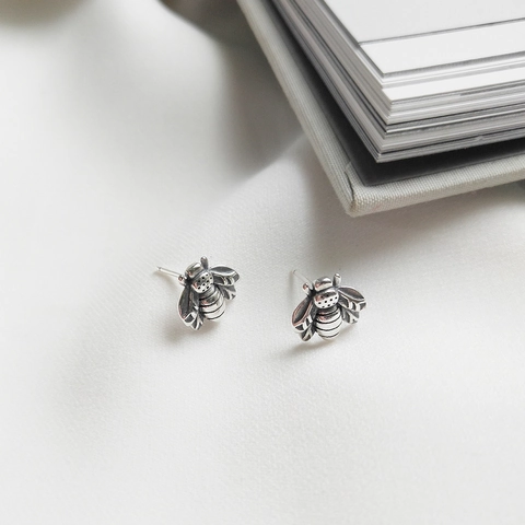 Vintage Biene Ohrstecker Mit 925 Sterling Silber Ohrstecker Oxidiert Tier Schmuck Für Frauen Retro Zierliches Geschenk