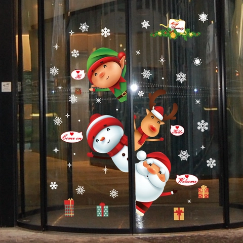 Christmas Window Stickers Static Cling PVC Santa Reindeer Snowman Snowflakes Shop Glass Door Festive DIY Decor Removable