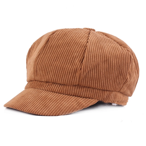 Corduroy Newsboy Cap Voor Dames Retro Effen Kleur Achthoekige Schildershoed Herfst Winter Mode Accessoire