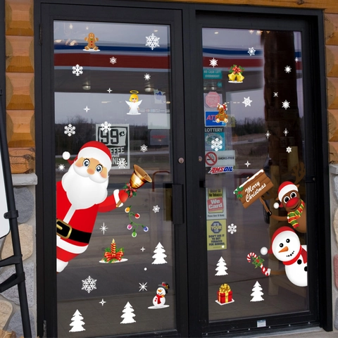 Weihnachts-Fensterwandaufkleber PVC Wasserdicht Weihnachtsmann Schneemann Rentier Schneeflocke Für Schaufensterglasdekoration