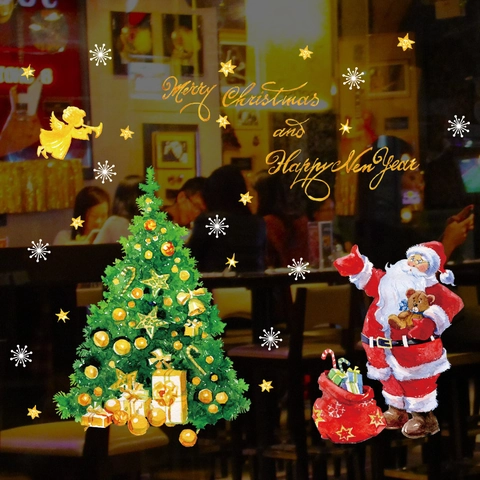 Christmas Window Wall Stickers PVC Santa Claus Tree Snowflakes Holiday Glass Door Decoration Removable