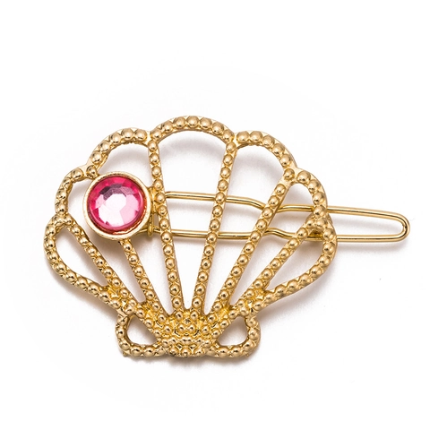 Pinza Para El Cabello De Concha Aleación Con Diamante De Imitación Rosa Elegante Tono Dorado Retro