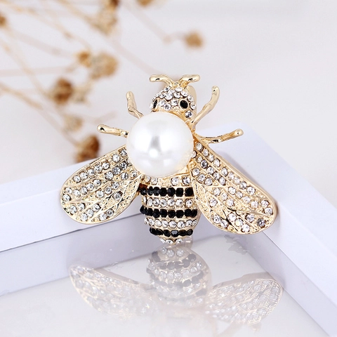 Spilla Ape In Lega E Strass Con Imitazione Perla Artificial Gioiello Animale Insetto Elegante Accessorio Per Donne