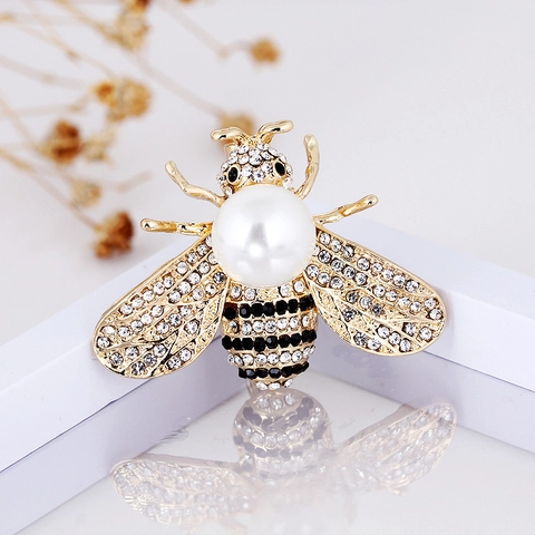 Spilla Ape In Lega E Strass Con Imitazione Perla Artificial Gioiello Animale Insetto Elegante Accessorio Per Donne