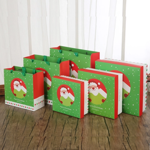 Sacchetti Regalo Di Natale Carta Portatile Confezione Regali Festivi Babbo Natale Cartone Animato Festivo Verde Rosso