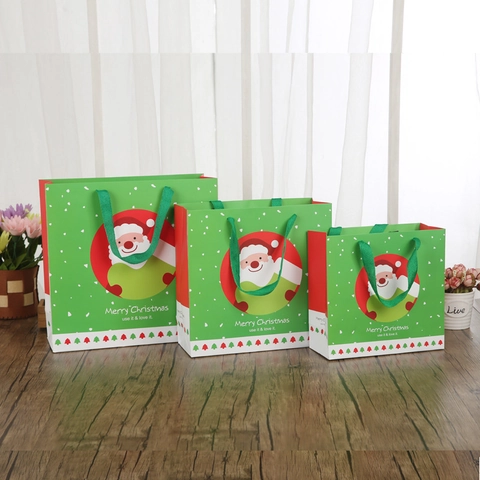 Sacchetti Regalo Di Natale Carta Portatile Confezione Regali Festivi Babbo Natale Cartone Animato Festivo Verde Rosso