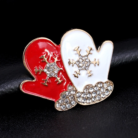 Spilla in Lega a Forma di Muffola Rossa e Bianca di Natale per Uomo Donna Fiocco di Neve Strass Gioielli per Festa di Natale Regalo