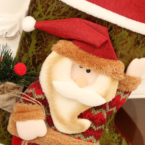 Christmas Stocking Gift Bag Large Hanging Fireplace Decor Santa Snowman Reindeer Burlap Linen Plush Knit Holiday