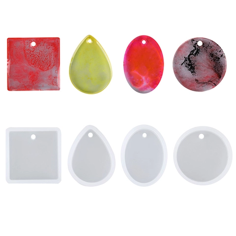 Silikonform Für DIY Harz Schmuckherstellung Anhänger Mit Loch Geometrische Quadrat Rund Oval Wassertropfen Spiegeloberfläche