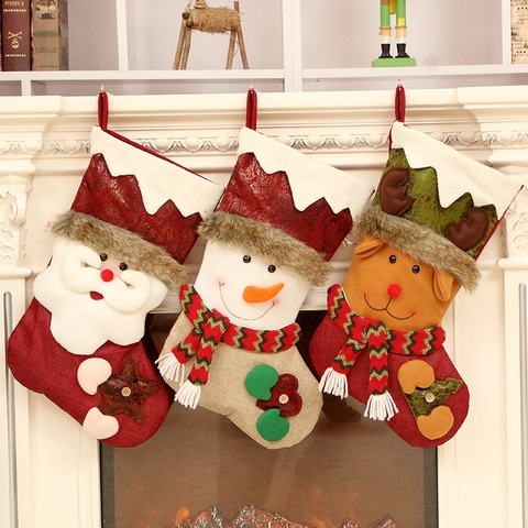 Calza Di Natale Grande Sacchetto Regalo Ornamento Da Appendere Babbo Natale Pupazzo Di Neve Renna Motivo Polsino Pelliccia Sintetica Ecopelle