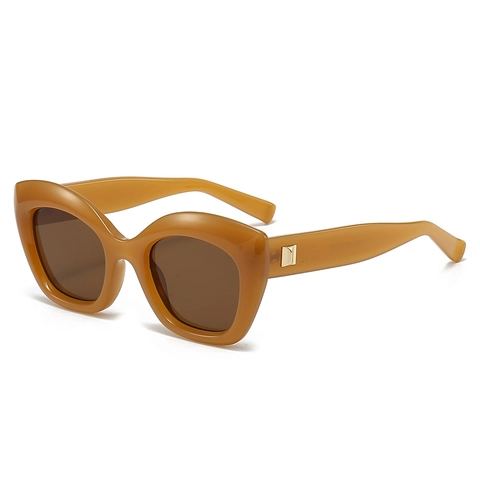 Occhiali Da Sole Cat Eye Protezione UV400 Montura PC Moda Vintage Retro Viaggio Con Decorazione Borchie Quadrate Oro Donne