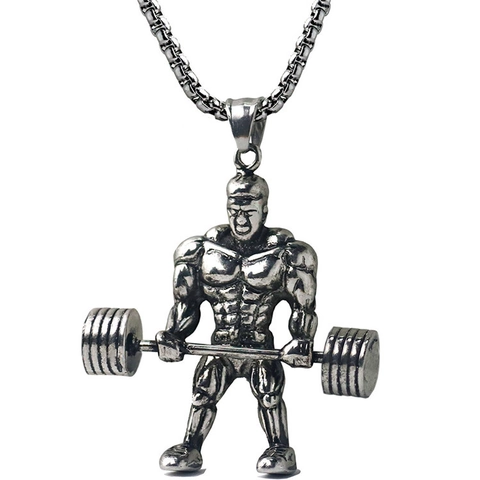 Vintage Legierung Muskelmann Langhantel Anhänger Halskette Für Herren Fitness Fitnessstudio Bodybuilding Stil Schmuck Antik Silber Gold Kette