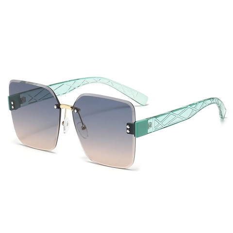 Lunettes De Soleil Carrées Sans Monture Protection UV400 Verres Dégradés Surdimensionnés Avec Branches À Texture Géométrique Pour Femmes Hommes