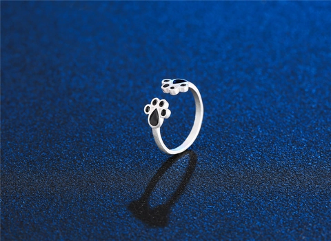 Lindo Anillo Abierto de Pata de Gato para Mujer Cobre Plateado Ajustable Huella de Pata Animal Anillo de Dedo Joyería Accesorios Diarios