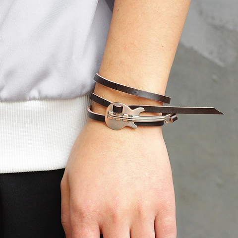 Gitarre Rock Punk Lederwickelarmband Mehrlagig Legierung Anhänger Vintage Modeschmuck Für Herren Damen