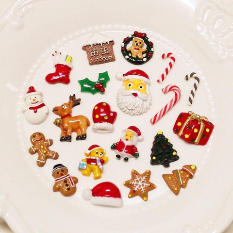 Ciondoli Natalizi In Miniatura Resina Flatback DIY Decorazione Babbo Natale Pupazzo Di Neve Omino Di Pan Di Zenzero Per Gioielli