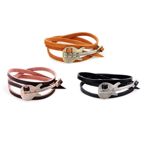 Gitarre Rock Punk Lederwickelarmband Mehrlagig Legierung Anhänger Vintage Modeschmuck Für Herren Damen