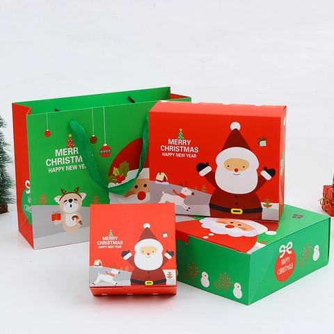 Bolsas De Regalo De Navidad Con Asas Papel Cartón Blanco Dibujos Animados Papá Noel Reno Patrones Fiesta De Vacaciones Bolsos