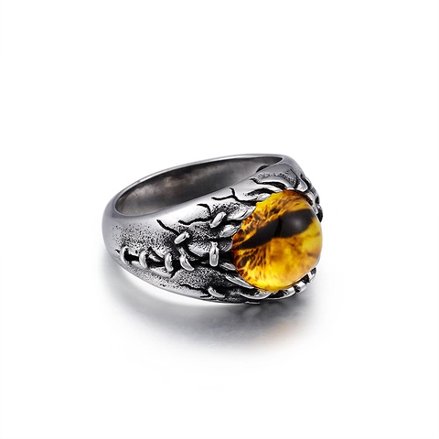 Vintage Gothic Ring Herren Edelstahl Tigerauge Teufelsauge Punk Retro Schmuck