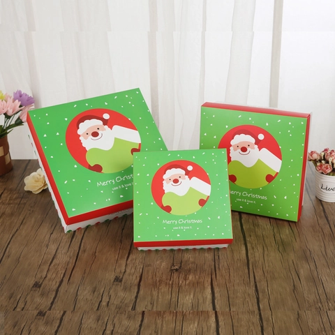 Weihnachts Geschenkbox Karton Quadratisch Weihnachtsmann Muster Feiertags Party Verpackung Dekorativ Grün Rot