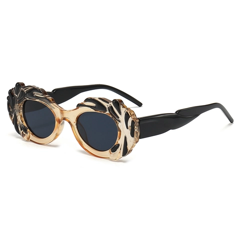 Occhiali Da Sole Ovali Retro Montatura PC Protezione UV Montatura Texture Rilievo Moda Steampunk Donna