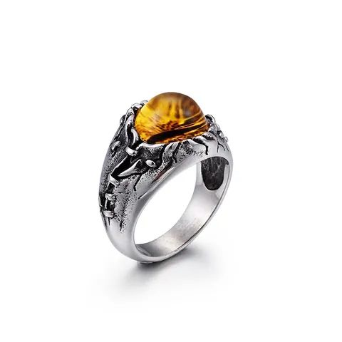 Vintage Gothic Ring Herren Edelstahl Tigerauge Teufelsauge Punk Retro Schmuck