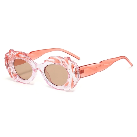 Occhiali Da Sole Ovali Retro Montatura PC Protezione UV Montatura Texture Rilievo Moda Steampunk Donna