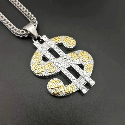 Hip Hop 316 Stainless Steel Iced Out Dollar Sign Pendant For Men Women Jewelry Gold Silver Plated Rhinestone Money Symbol Pendant Only
