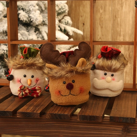 Christmas Drawstring Gift Bag Santa Snowman Reindeer Plush Candy Pouch Holiday Party Decor Favors