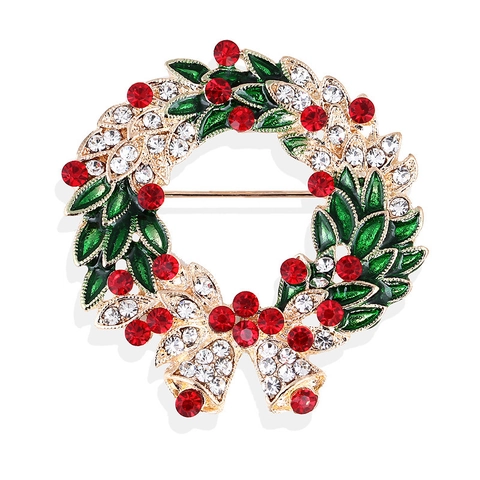 Spilla Ghirlanda Di Natale Lega Strass Smalto Ghirlanda Spilla Vacanze Fiocco Campane Accessorio Festivo Colorato