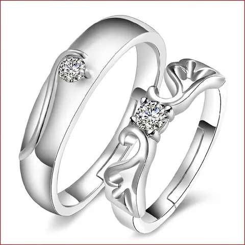 Anillos De Pareja De Alas De Ángel Cobre Chapado En Oro Blanco Diseño Ajustable Circón Incrustado Joyería Romántica Regalo