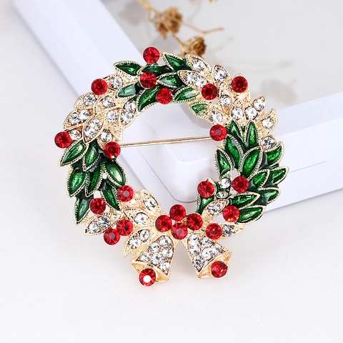 Spilla Ghirlanda Di Natale Lega Strass Smalto Ghirlanda Spilla Vacanze Fiocco Campane Accessorio Festivo Colorato