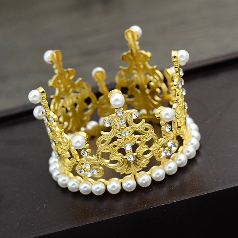 Elegante Mini Corona Tiara Redonda Para Niñas Aleación Diamante De Imitación Perla Artificial Estilo Barroco Fiesta Cumpleaños Boda Decoración Pasteles
