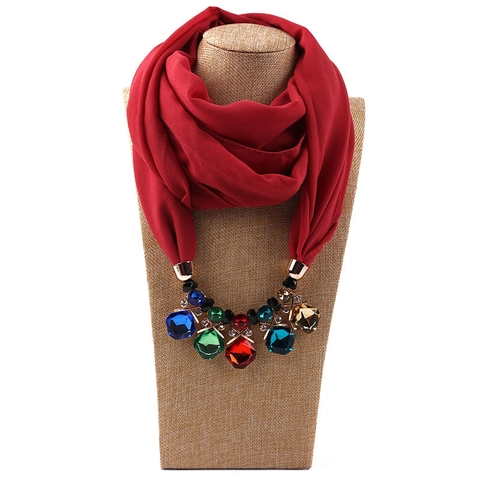Sciarpa Collana Donna Tessuto Chiffon Con Grande Pendente In Pietra Preziosa Artificiale Gioielli Elegante Sciarpa Lunga
